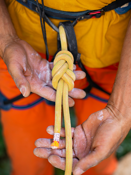 sznur, zaczep, dłonie, wpinaczka, pomarańczowy, węzeł, climbing